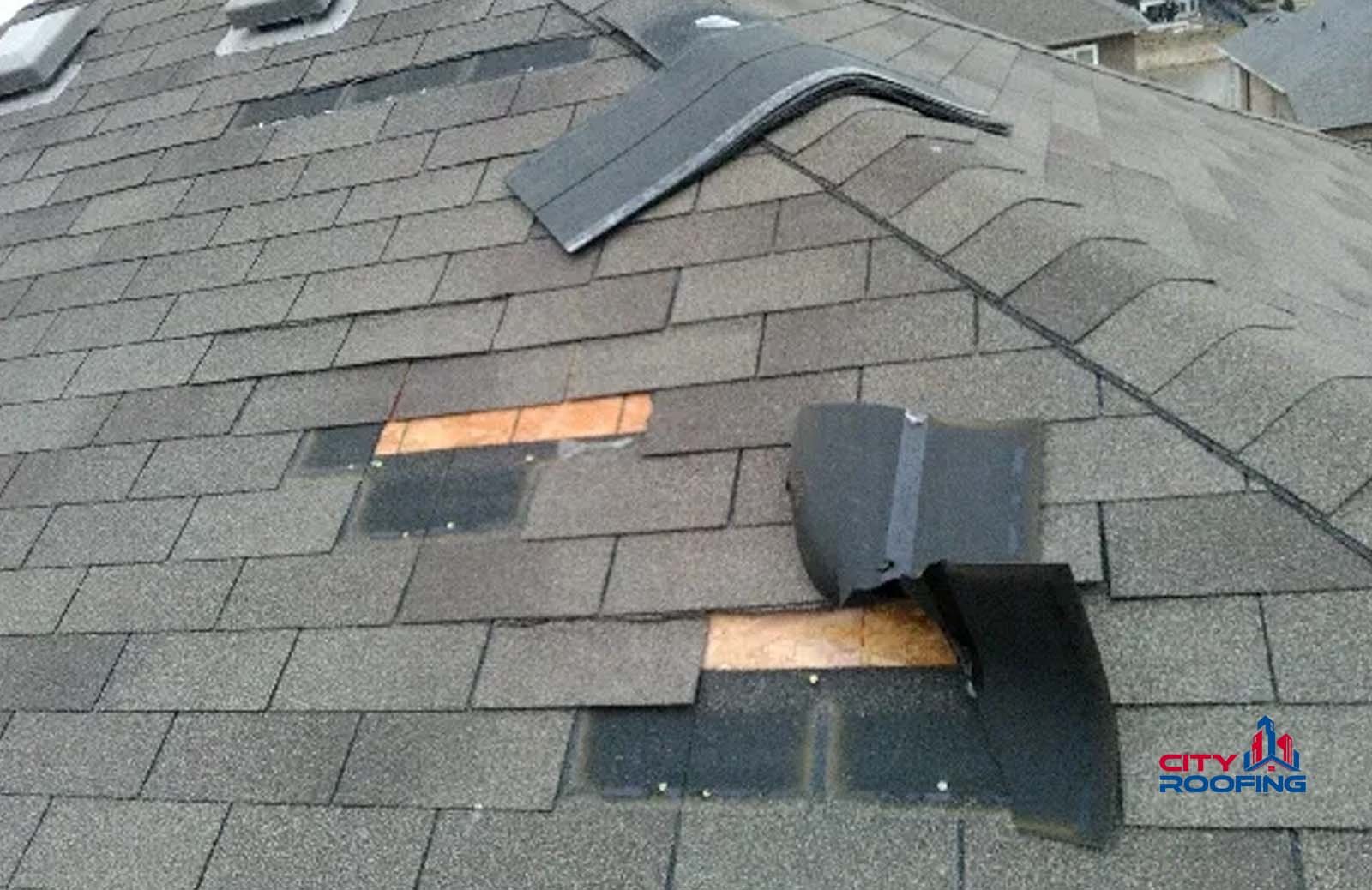 a broken roof on a roof